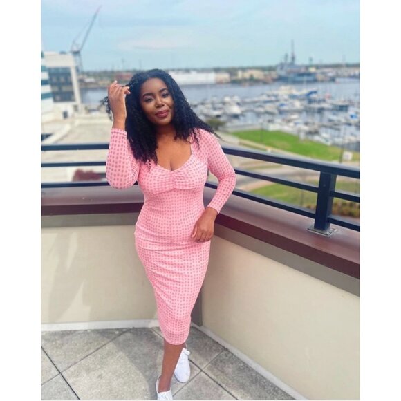 House of Aama Black History Sweetheart Pink Polka Dot Mesh Dress Sz XXL 2X Plus - Picture 14 of 15